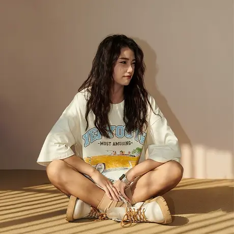 YEP美式复古做旧印花短袖t恤女2025新款夏季宽松纯棉半袖上衣ins商品大图