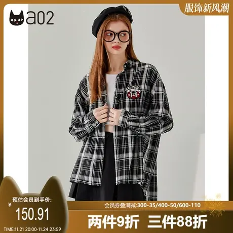 【启程时刻】a02格子衬衫女2023秋新款学院风潮酷衬衣宽松上衣女图片