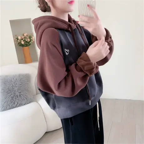 设计感扎染加绒连帽卫衣女2023冬季新款宽松时尚休闲小个子上衣潮商品大图