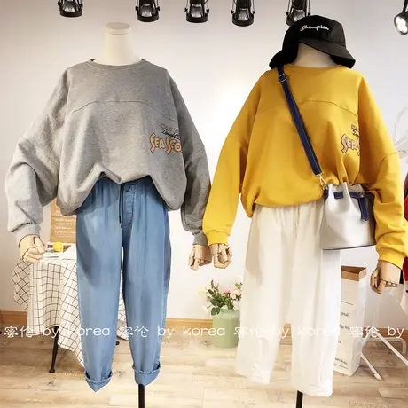 2020春秋韩国东大门长袖卫衣ins图案BF宽松休闲毛圈棉卫衣大码女图片