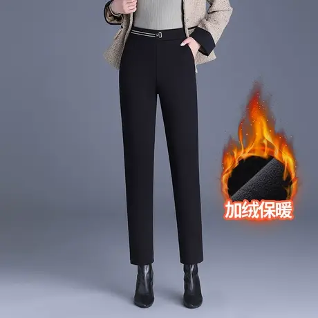 黑色小脚裤女秋冬加绒裤子2023新款高腰显瘦直筒烟管裤休闲小西裤图片
