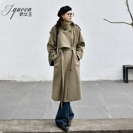 卡其色风衣外套女2024春季新款宽松收腰高级感英伦风中长款大衣商品大图