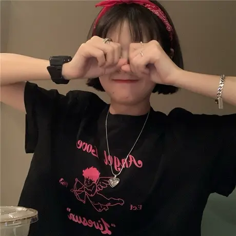 原创设计~丘比特2023夏季新款ins短款露肚脐百搭短袖T恤女温柔风图片
