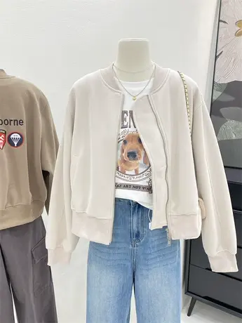 飞行员外套女2023年新款秋季复古宽松大码拉链开衫夹克棒球服上衣商品大图