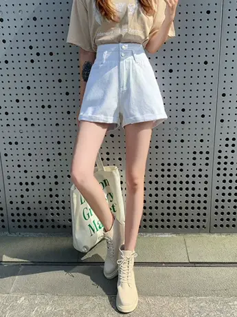 清仓捡漏白色短裤女高腰2023夏季a字外穿新款显瘦阔腿宽松牛仔裤图片