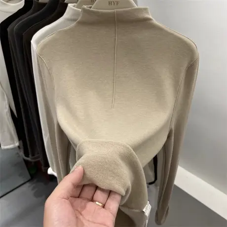 纯色简约半高领长袖T恤女德绒秋冬装内搭修身显瘦打底衫上衣欧货图片
