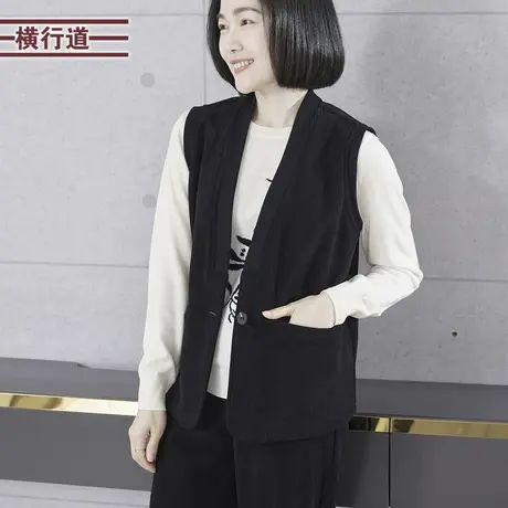 2025春季新款V领一粒扣加绒灯芯绒马甲外套加厚休闲简约女装上衣商品大图