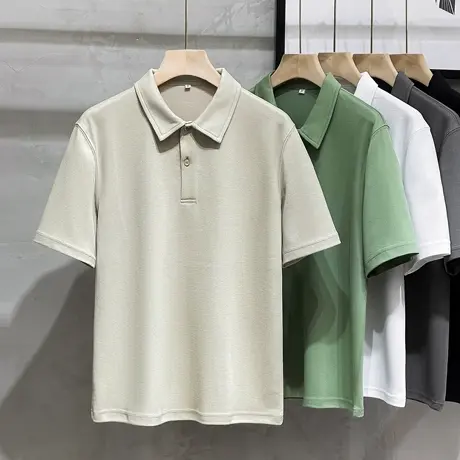 polo衫男夏季日系宽松纯色高级感短袖男士商务休闲港风高端T恤男商品大图