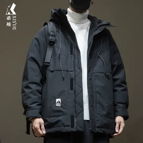 希越新国标90%鸭绒羽绒服连帽外套男士冬季美式工装保暖宽松大码商品大图