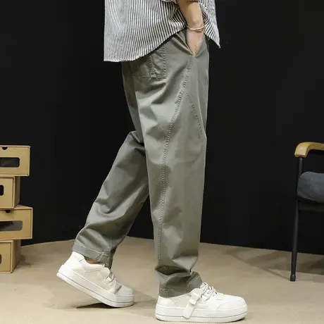 直筒休闲裤男士春秋款宽松大码夏季2024新款军绿拼接锥形裤子男裤图片