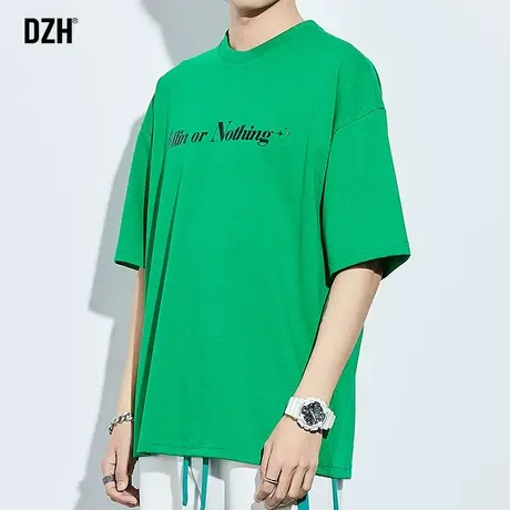 男士240G重磅t恤男短袖潮牌宽松男装上衣2023新款绿色半袖体恤衫商品大图