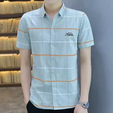 青年短袖条纹衬衫男夏季新款中年商务休闲男士半袖薄款百搭衬衣男商品大图