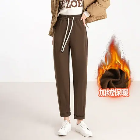 松紧腰加绒哈伦裤女秋冬2023新款时尚减龄百搭休闲裤加厚萝卜裤子商品大图