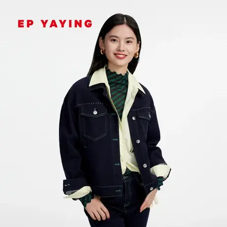 [国潮生肖]EP雅莹女装 休闲工装风印花牛仔外套2023新款J102A图片
