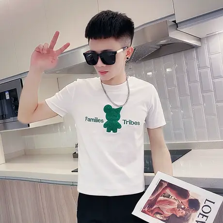 休闲圆领短袖T恤男夏季修身潮流潮牌学生紧身上衣ins半截袖体恤商品大图