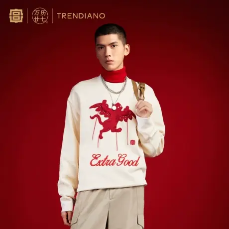 TRENDIANO「宫」联名系列秋季如虎添翼国风刺绣无帽情侣卫衣商品大图