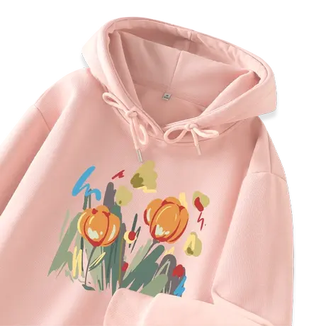 真维斯Z+粉色卫衣女春秋连帽外套早秋款大码宽松上衣女装套头衫H图片