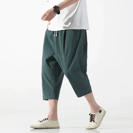 夏季男七分裤休闲青年中裤纯棉宽松加肥加大码沙滩裤简约拼接裤子图片