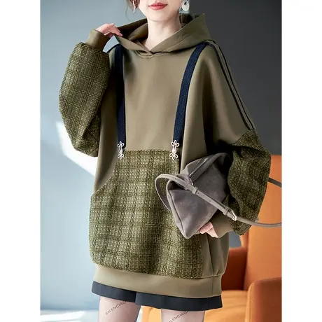 宝诗黎连帽拼接宽松慵懒卫衣2024春季新款设计感减龄休闲上衣女图片