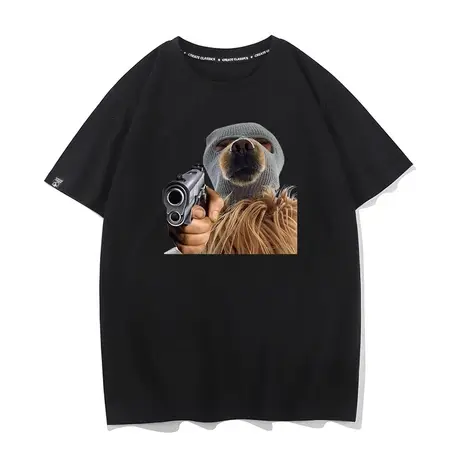 恶搞匪帮说唱沙雕狗表情包大金毛短袖T恤男女打底衫半袖纯棉圆领图片