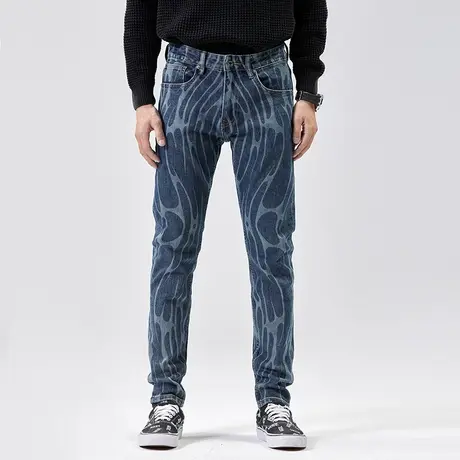 美式牛仔裤男2024新款印花宽松直筒春秋款潮牌潮流高街男士裤子商品大图