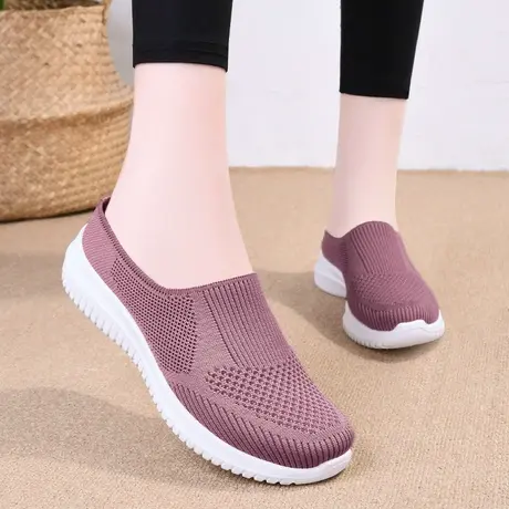 包头半拖鞋女夏季外穿一脚蹬懒人软底防滑老年人半拖妈妈网面拖鞋商品大图