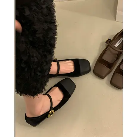 法式复古方头浅口单鞋女2023秋冬新款晚风休闲通勤软平底玛丽珍鞋商品大图
