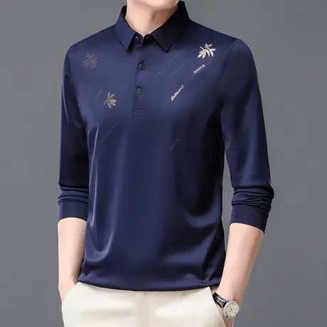 秋季中老年男爸爸长袖t恤商务休闲宽松潮流大码秋衣Polo衫上衣服商品大图