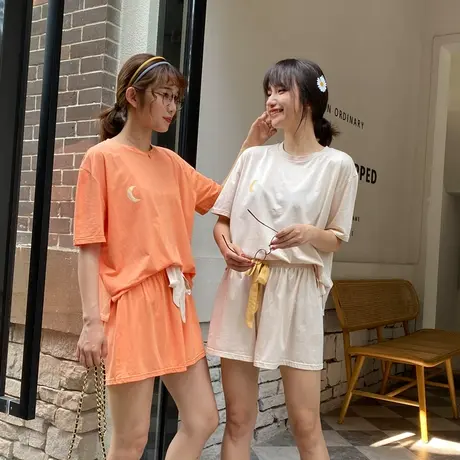 2021年新款家居服女短袖套装可出门外穿纯棉夏天网红爆款可爱睡衣商品大图