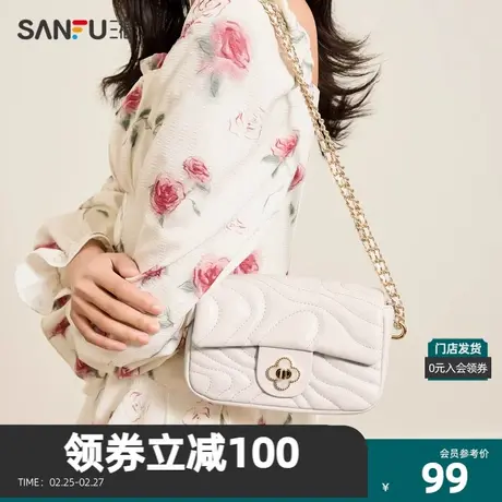 三福斜挎包春季小香风方包花朵五金锁扣时尚通勤女包481762商品大图