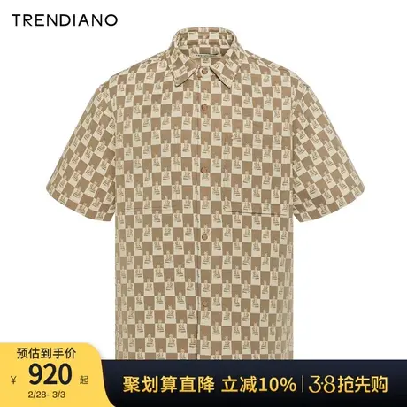 TRENDIANO动物棋盘格提花衬衫2024年夏季新款短袖开叉设计上衣男商品大图