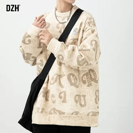 男生满印卫衣男圆领春季潮牌休闲长袖上衣宽松2024新款体恤衫外套商品大图