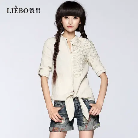 裂帛新中式复古刺绣可调节长袖衬衫女别致流行简约休闲白色上衣春图片