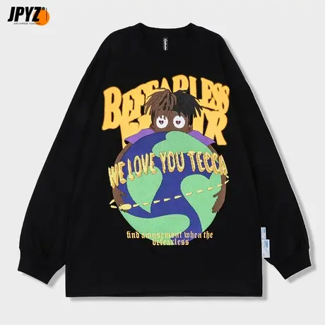 长袖t恤男秋冬季潮牌发泡印花重磅纯棉黑色体恤早秋上衣嘻哈卫衣商品大图