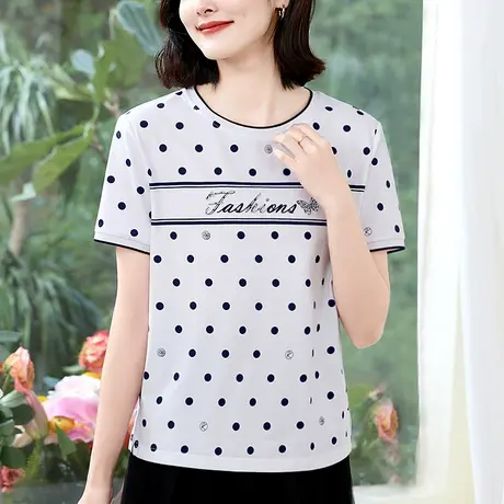 纯棉短袖t恤女士精致高级感刺绣休闲上衣洋气中年妈妈百搭夏装潮商品大图