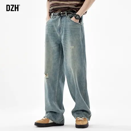男士美式复古牛仔裤男直筒春秋季潮牌休闲裤子2024新款老爹裤长裤商品大图
