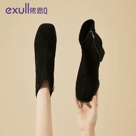 依思q高级感小裸靴女粗跟冬季高跟鞋2023新款超火短靴女秋冬单靴商品大图