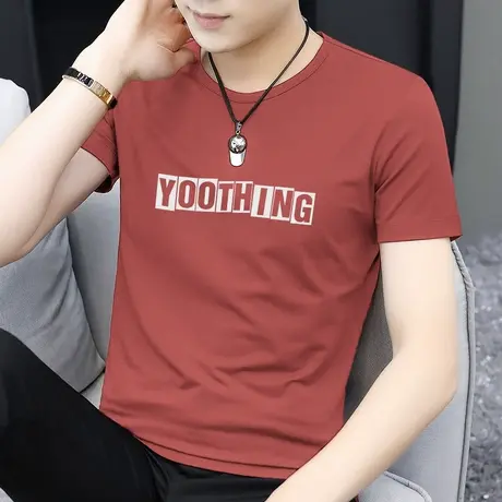 莫代尔冰丝t恤男士短袖字母印花半袖夏季速干凉感圆领上衣服体恤商品大图