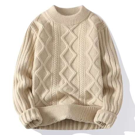 麻花半高领毛衣男冬季加厚潮牌打底针织衫慵懒高级感宽松毛线衣服商品大图