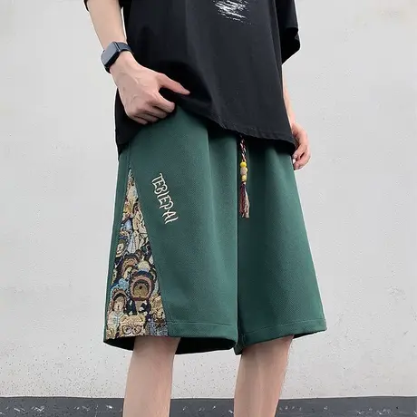 刺绣拼接运动短裤男夏季薄款美式复古高街ins潮牌宽松休闲五分裤5商品大图