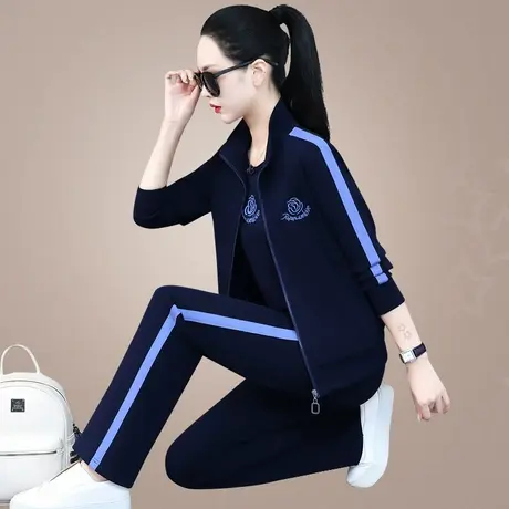 女士休闲运动服套装2023年春秋新款时髦立领拉链卫衣外套三件套潮商品大图