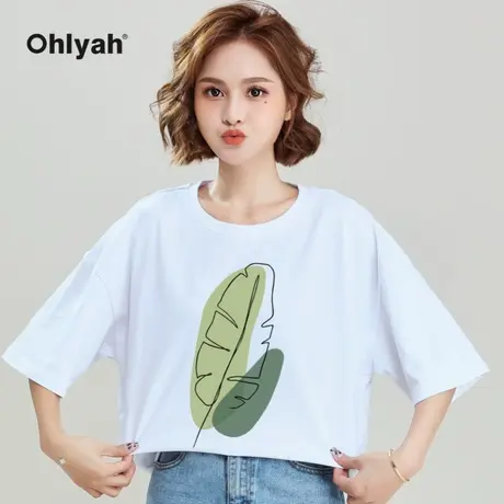 Ohlyah品牌 短袖T恤女夏季宽松2023新款韩版印花体恤ins潮上衣服图片
