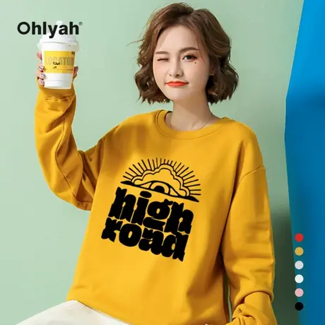 Ohlyah品牌 韩版卫衣女宽松中长款下衣失踪潮牌圆领上衣学生长袖商品大图