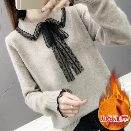 2023秋冬新款时尚毛衣女加绒加厚套头宽松韩版针织打底衫洋气内搭图片