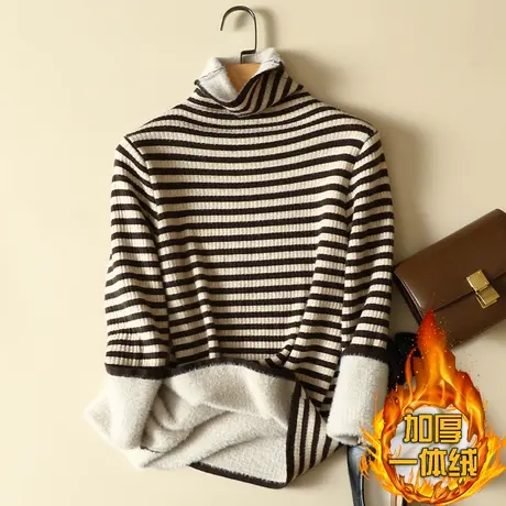 秋冬加绒毛衣女加厚一体绒内搭堆堆高领套头打底针织衫保暖上衣女商品大图