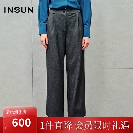 恩裳2023秋季新款立体捏褶设计简约女装弹力直筒裤美拉德西装裤女图片