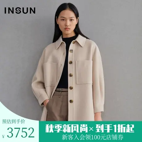 恩裳春季绵羊毛时尚廓形减龄宽松简约舒适毛呢外套女图片