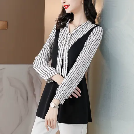 打底衫女春秋季中长款长袖t恤女装2023新款潮早秋假两件上衣洋气商品大图