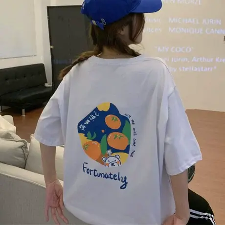 oversize短袖t恤女夏季纯棉宽松韩版ins半袖设计感小众港风上衣服商品大图
