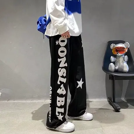 美式复古裤子女春秋宽松小个子卫裤高腰直筒休闲阔腿运动裤潮ins图片